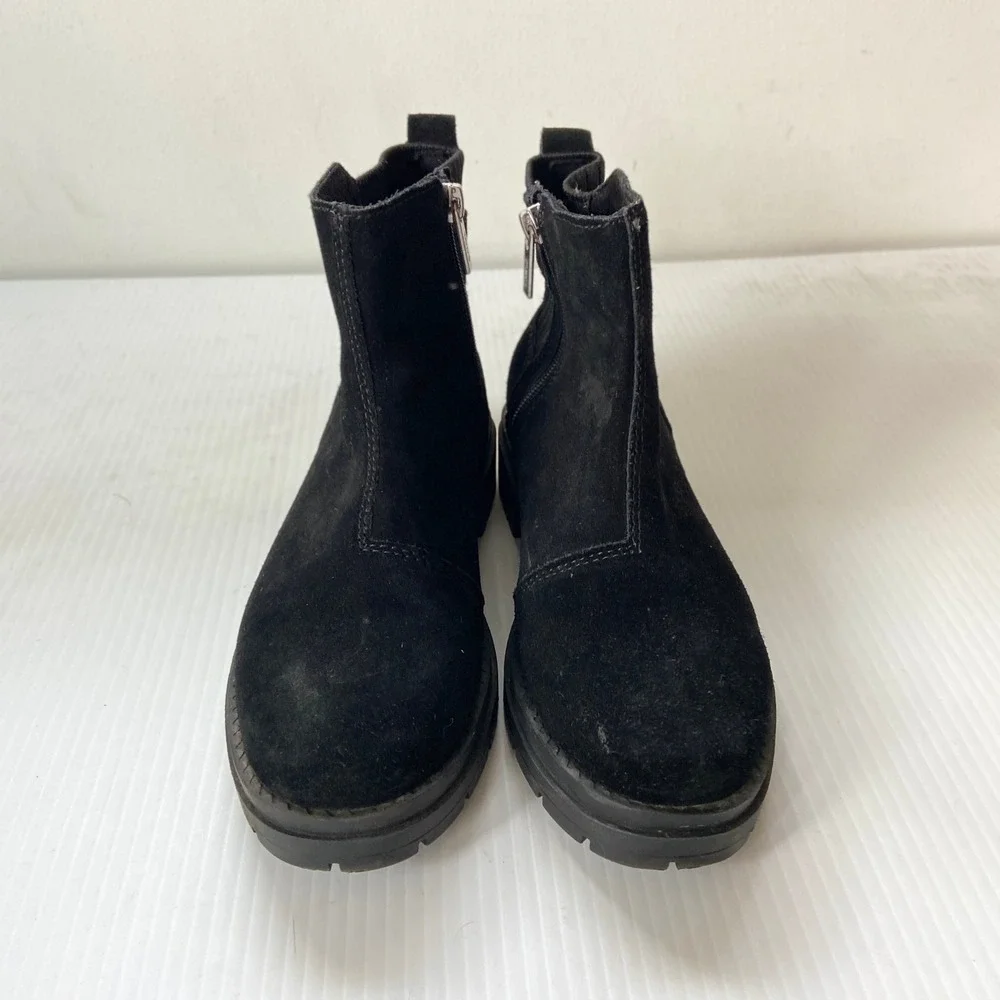 TOMS Astrid Lug Boot Water Repellent Black Suede Leather Womens 6.5